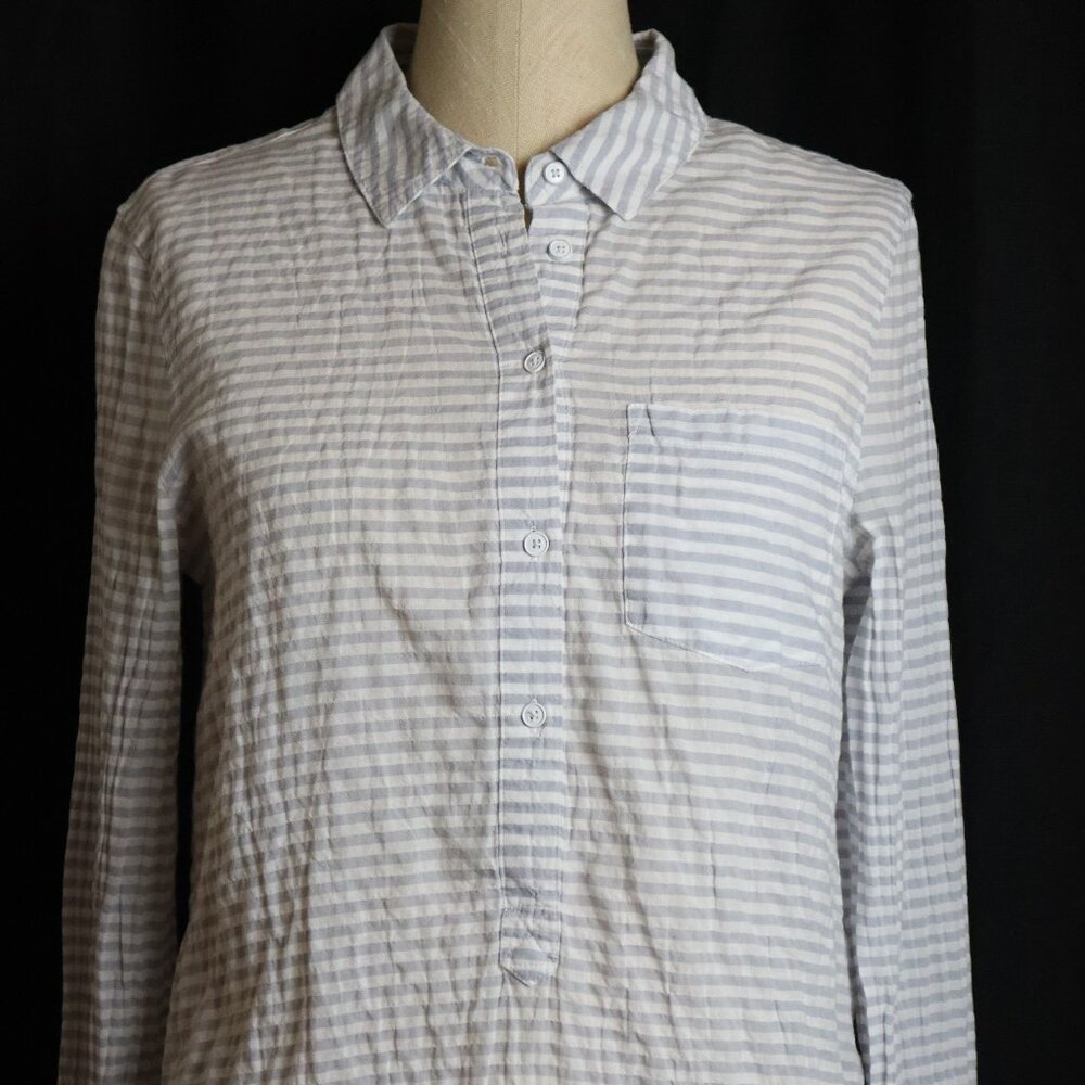 Gap Womens S Light Gray Blue White Collared 3/4 Button Down Tunic Long Sleeve